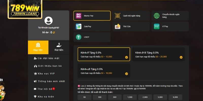Điểm qua các hình thức nạp tiền 789WIN